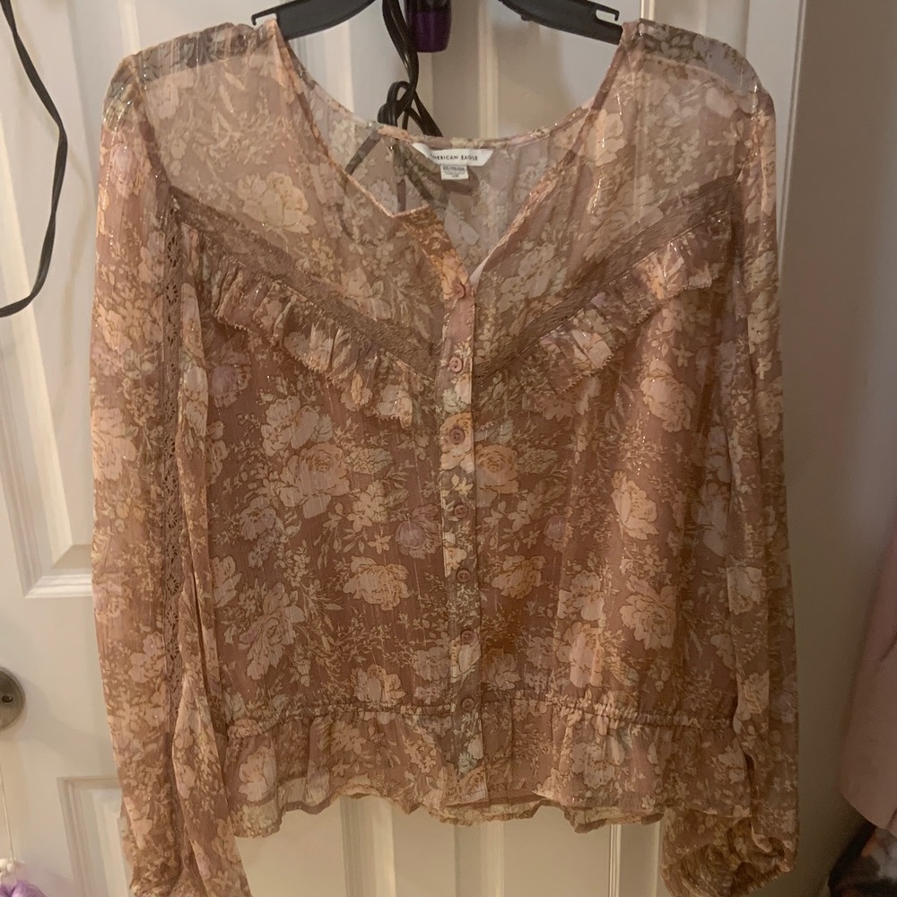 Madewell Floral Sheer Blouse in Brown and Cream